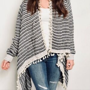 In the beginning waterfall tassel texture cardigan sweater